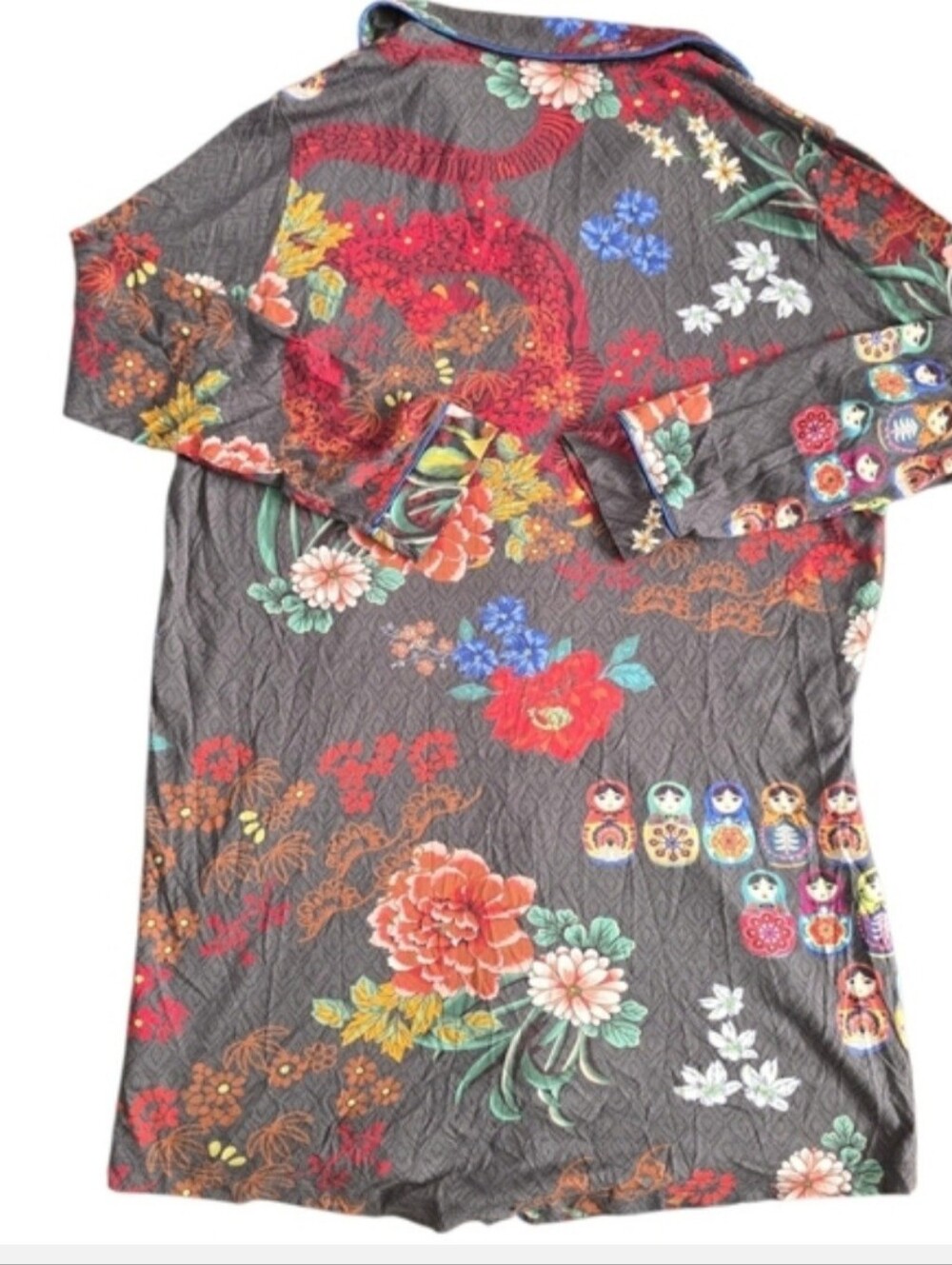 Johnny Was Pima Cotton Modal Floral Russian Doll Nightgown / Sleep Shirt - Picture 3 of 5